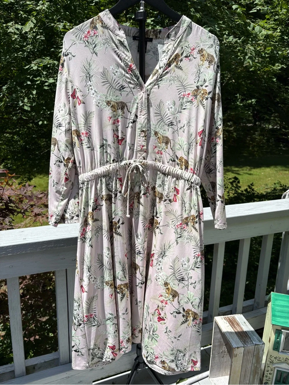 Robert Louis Light Pink Tropical Floral & Tiger Print Midi Dress